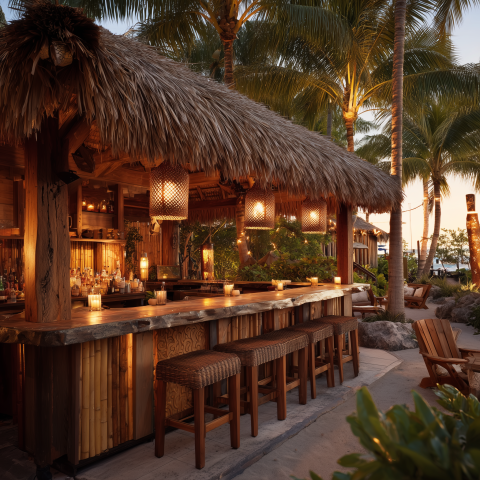Tropical Beachside Tiki Bar at Sunset