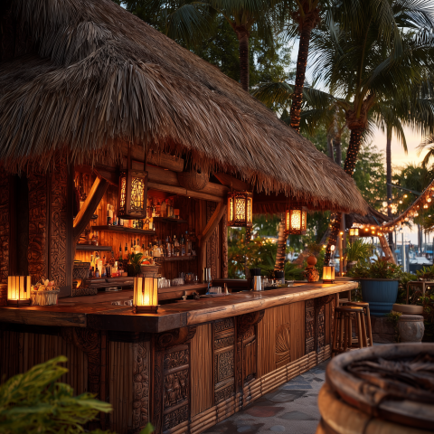 Tropical Tiki Bar at Sunset