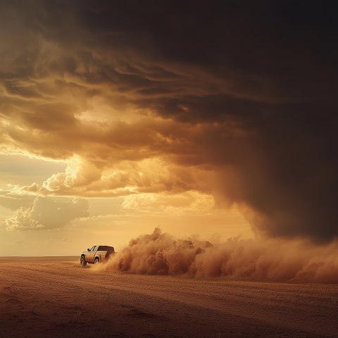Truck Racing a Storm Across the Desert