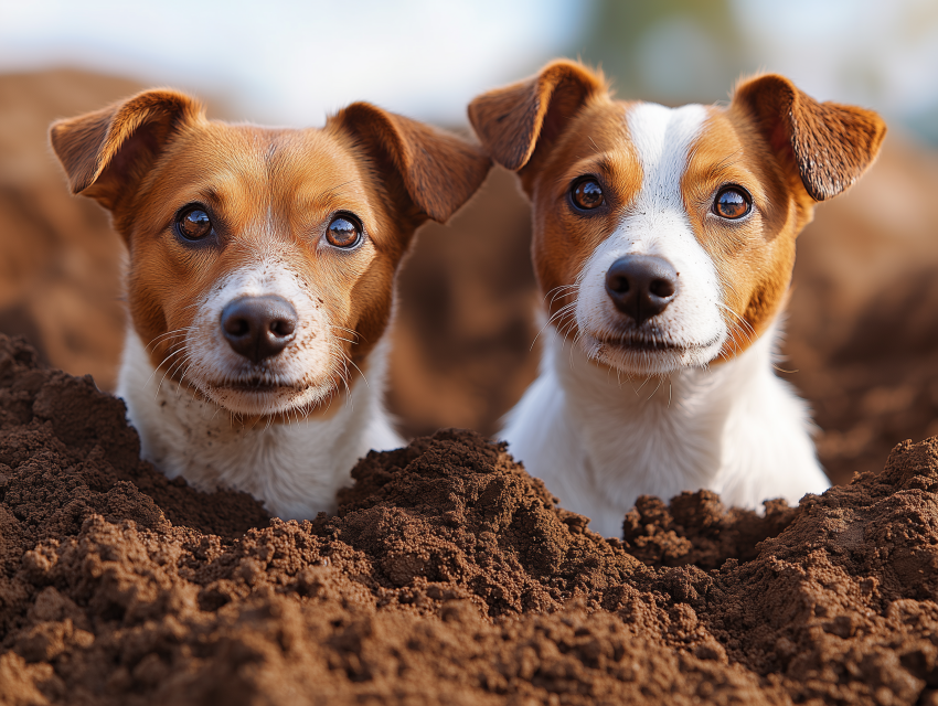 Two Jack Russell Terriers in Fresh Dirt