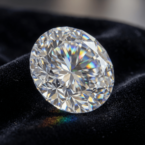 Ultra-High Resolution Close-Up of a Brilliant-Cut Diamond on Velvet