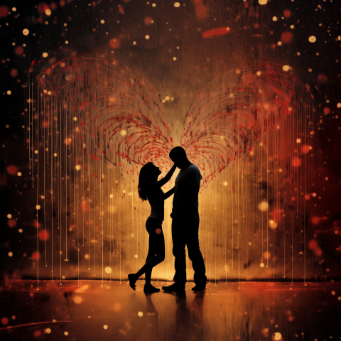Couple Dancing under a Heart Shower