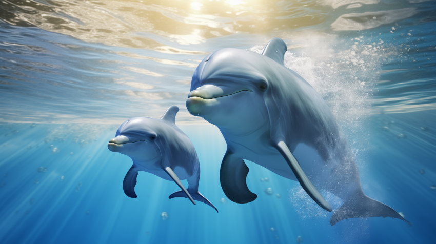 Two dolphins swimming