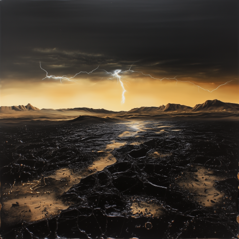 unreal image builder desert made of black glass lightning strik