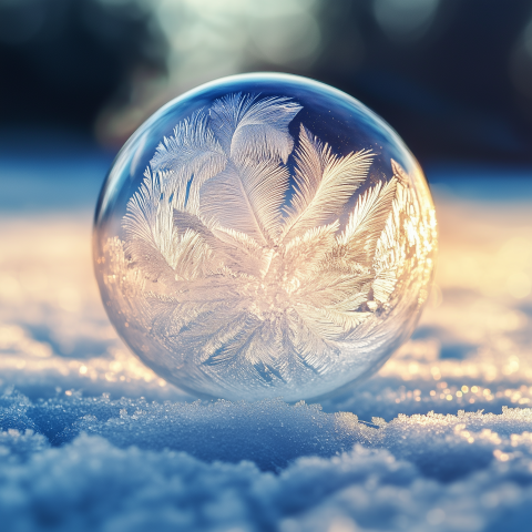 unreal image builder frozen soap bubble close up in morning fro