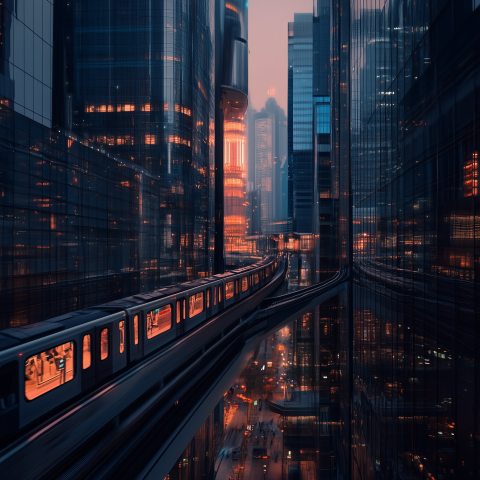 unreal image builder Futuristic monorail weaving through vertic