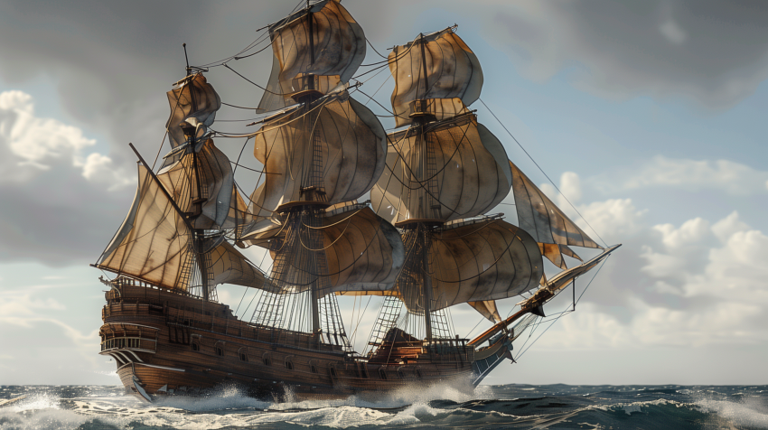 A majestic historic sailing ship with billowing sails