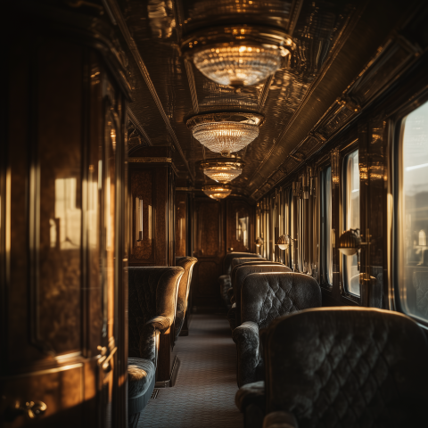 unreal image builder luxury train interior during golden hour a