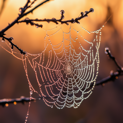 unreal image builder Macro shot of dew on a spider web at dawn