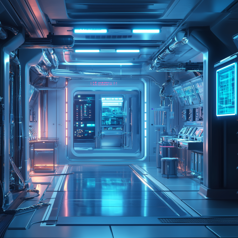 unreal image builder Sci fi laboratory interior neon lights gla