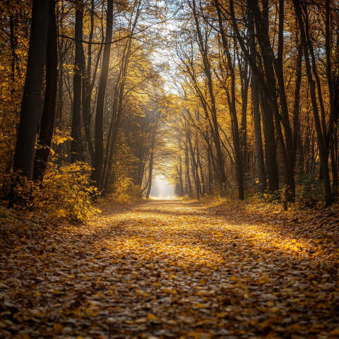 unreal image builder Sunlight filtering through autumn trees in