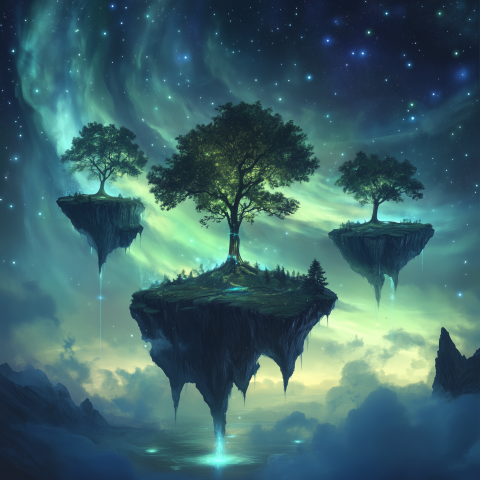 unreal image builder Surreal dreamscape floating islands glowin