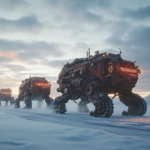 unreal image builder Tundra caravan of mechanical yaks sci fi a