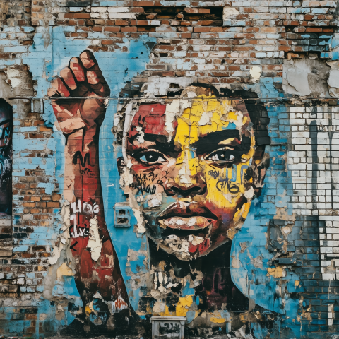 Urban Mural of Resistance on Brick Wall