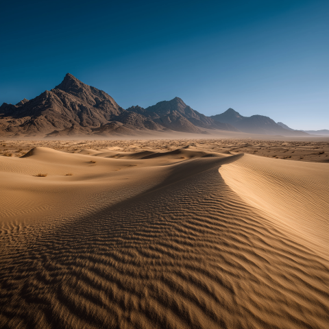 Vast Desert Dunes with Mountain Horizon