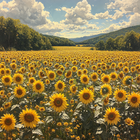 Vast Field of Sunflowers under Blue Sky