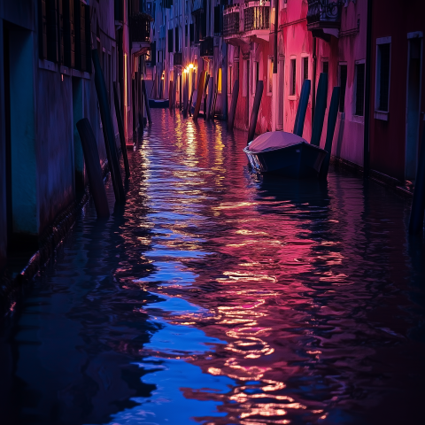 Venetian Canal Reflections at Dusk