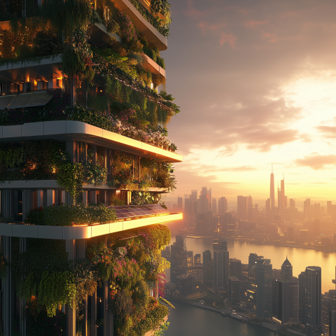 Vertical Garden Skyscraper at Sunset