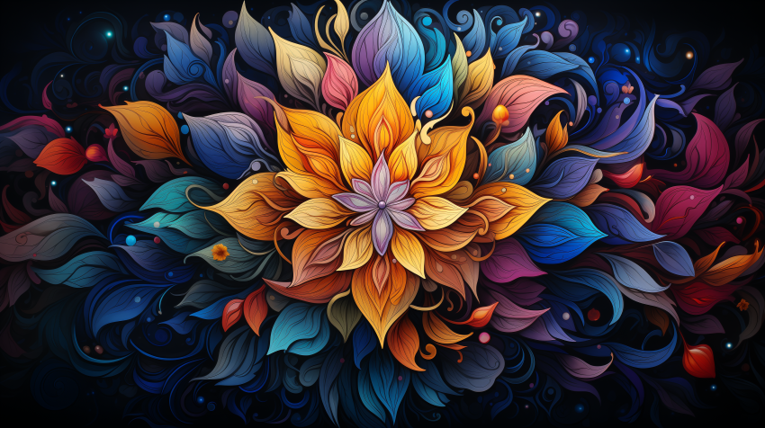 Vibrant Abstract Flower with Swirling Leaves