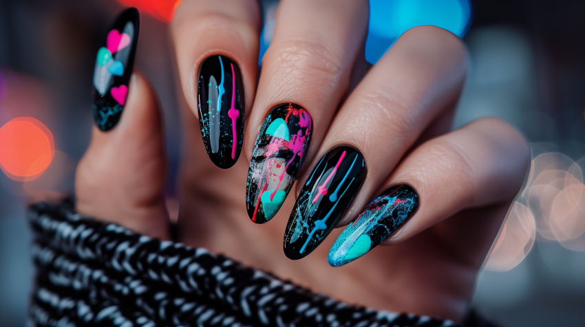 Vibrant Abstract Neon Nail Art Design