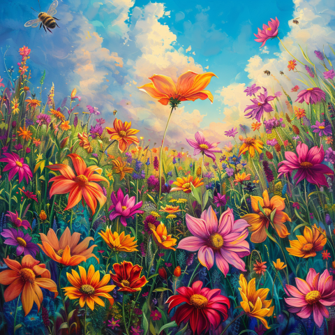Vibrant Blooms and Buzzing Bees