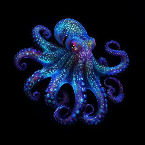 Vibrant Blue Octopus on Black Background