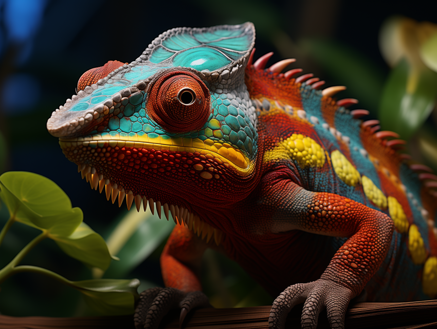 Vibrant Chameleon Among Jungle Foliage