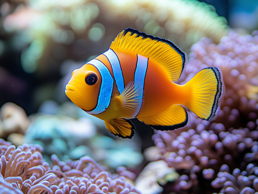 Vibrant Clownfish Swimming in Coral Reef