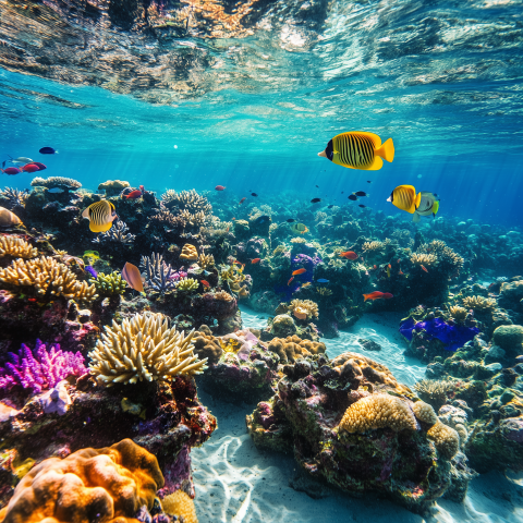 Vibrant Coral Reef Teeming with Tropical Fish