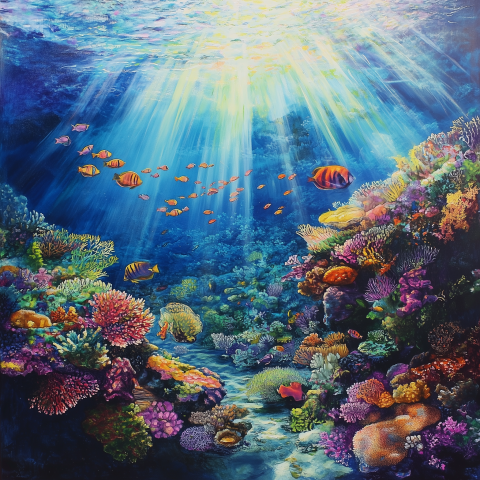Vibrant Coral Reef with Tropical Fish