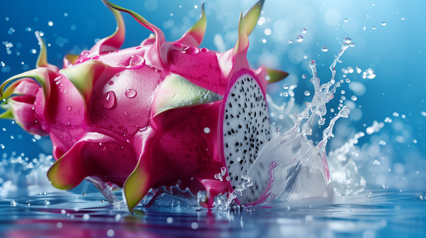 Vibrant Dragon Fruit Splashing in Water