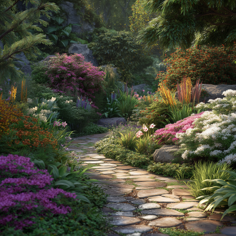 Vibrant Garden Path with Blooming Flowers