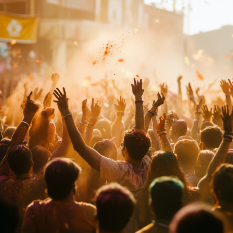 Vibrant Holi Festival Crowd Celebration