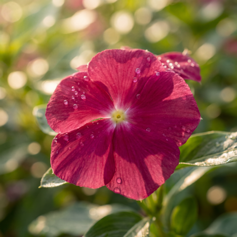 Vibrant Vinca Flower in Full Bloom with Delicate Petals and Sunlit Colors