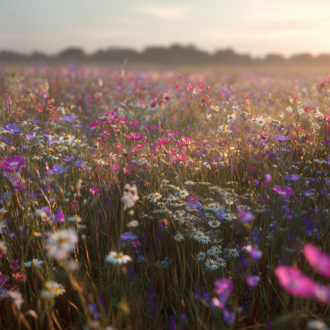Pink and Violet Wildflower Field at Sunrise