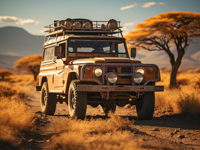 Vintage  4x4 driving on an African Safari