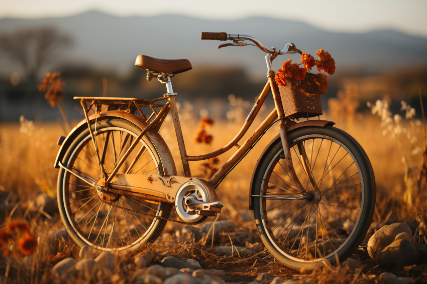 Vintage Bicycle with Basket of Flowers
