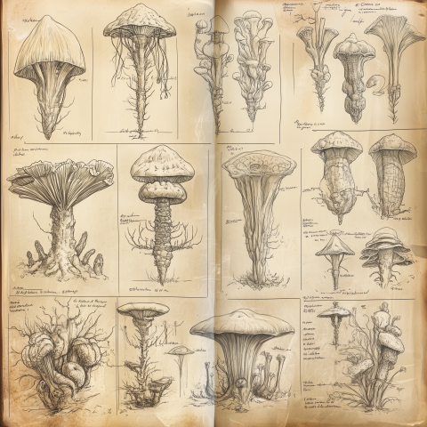 Vintage Botanical Sketches of Fantasy Fungi