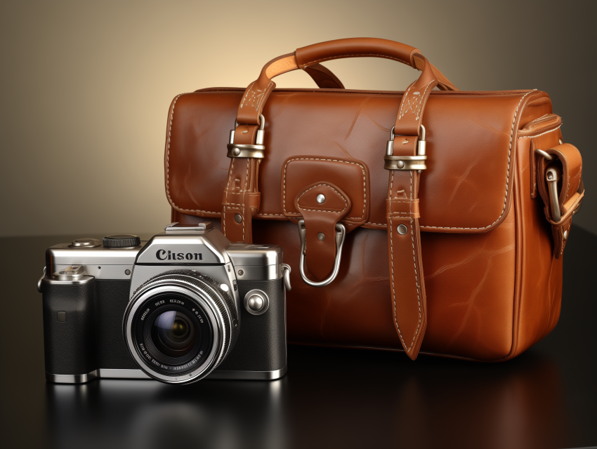 Vintage Camera and Leather Camera Bag