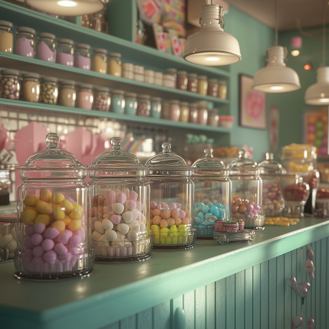 Vintage Candy Shop with Glass Jars