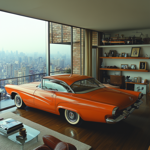 Vintage Car Parked Inside Modern Apartment