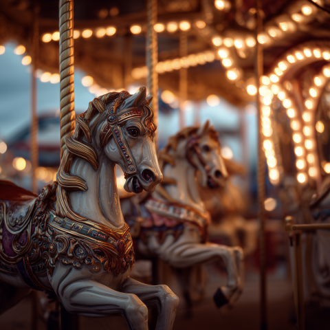 Vintage Carousel Horses at Night