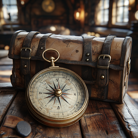 Vintage Compass and Leather Map Case