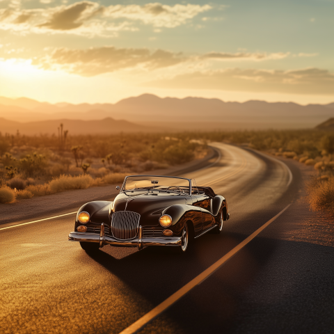 Vintage Convertible Driving Desert Highway