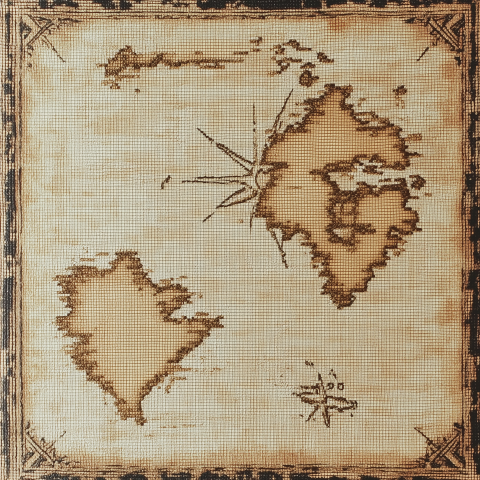 Vintage Cross-Stitched Pirate Treasure Map