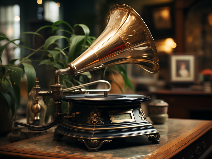 Beautiful Vintage Gramophone with Brass Horn