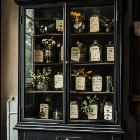 Vintage Herbarium Cabinet of Dried Plants