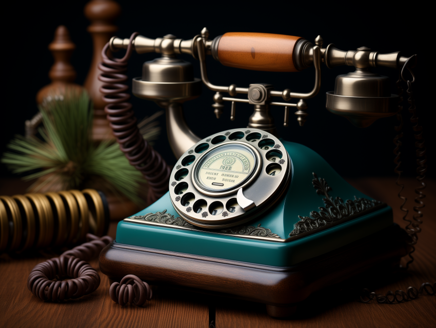 Vintage Rotary Telephone on Wooden Table