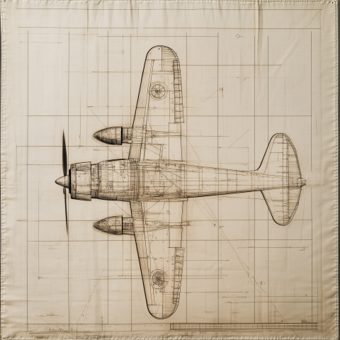 Vintage Technical Blueprint of Airplane