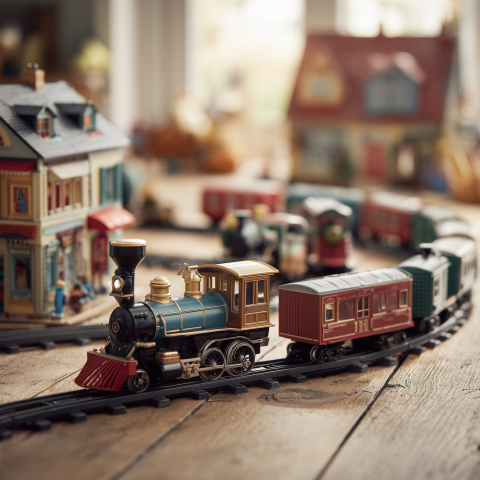 Toy Steam Train in Miniature Town